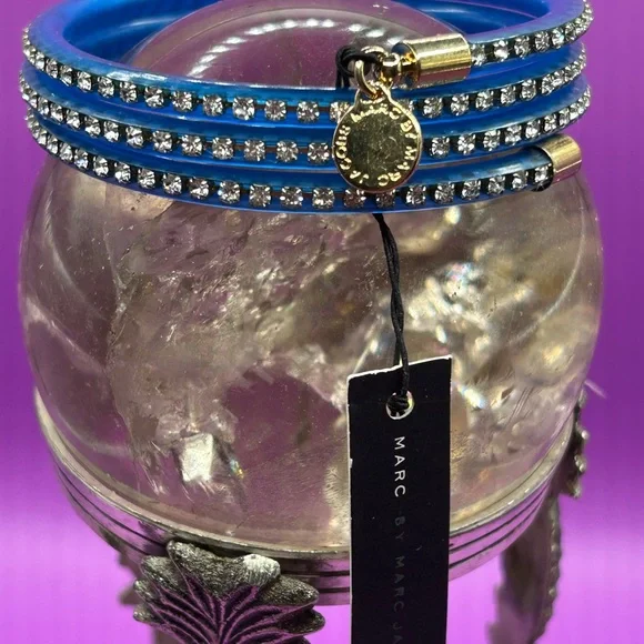 NWT Marc by Marc Jacobs Electric Blue Lemonade Rhinestone Wrap Bracelet - Picture 4 of 5